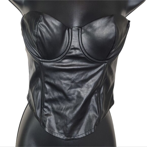 Zara Nwt Faux Leather Black Corset Top Size Small - Picture 1 of 7